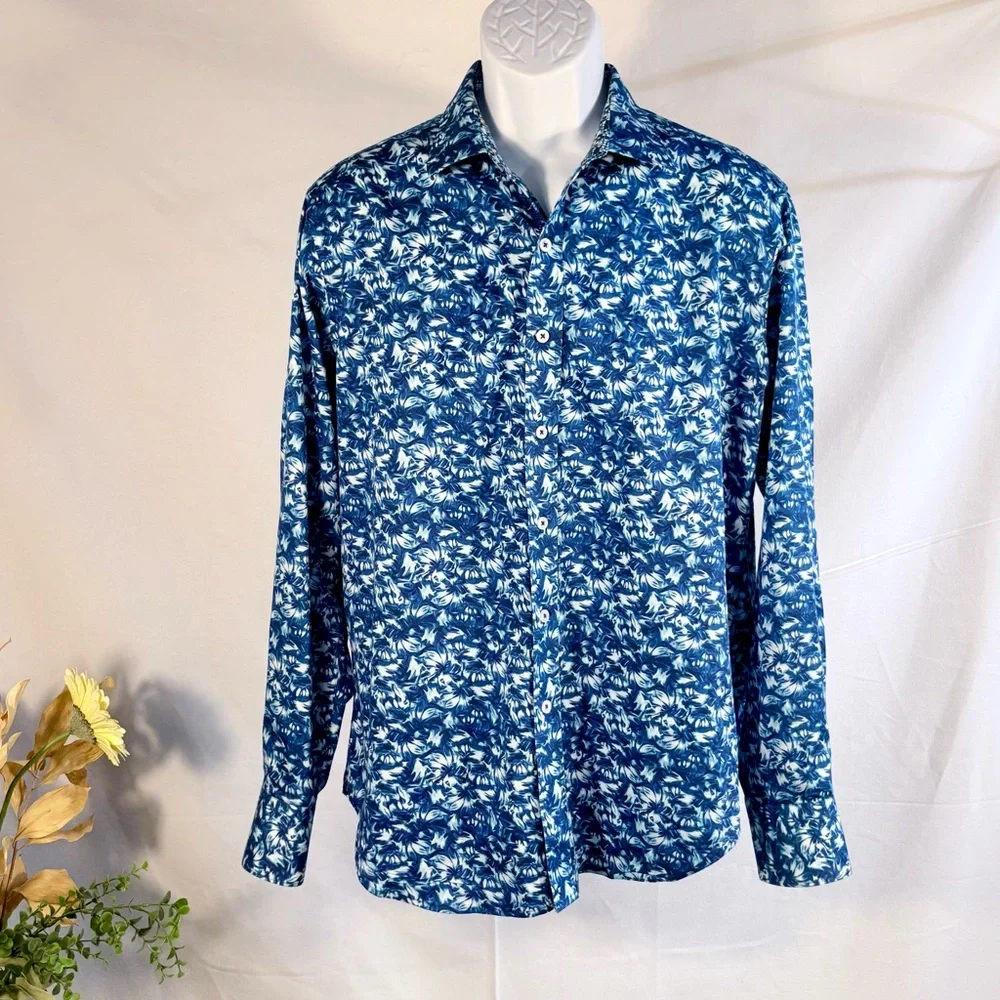 Robert Graham Banbury Flip Cuff 100% Cotton Floral Button Up Shirt Sz M🧡